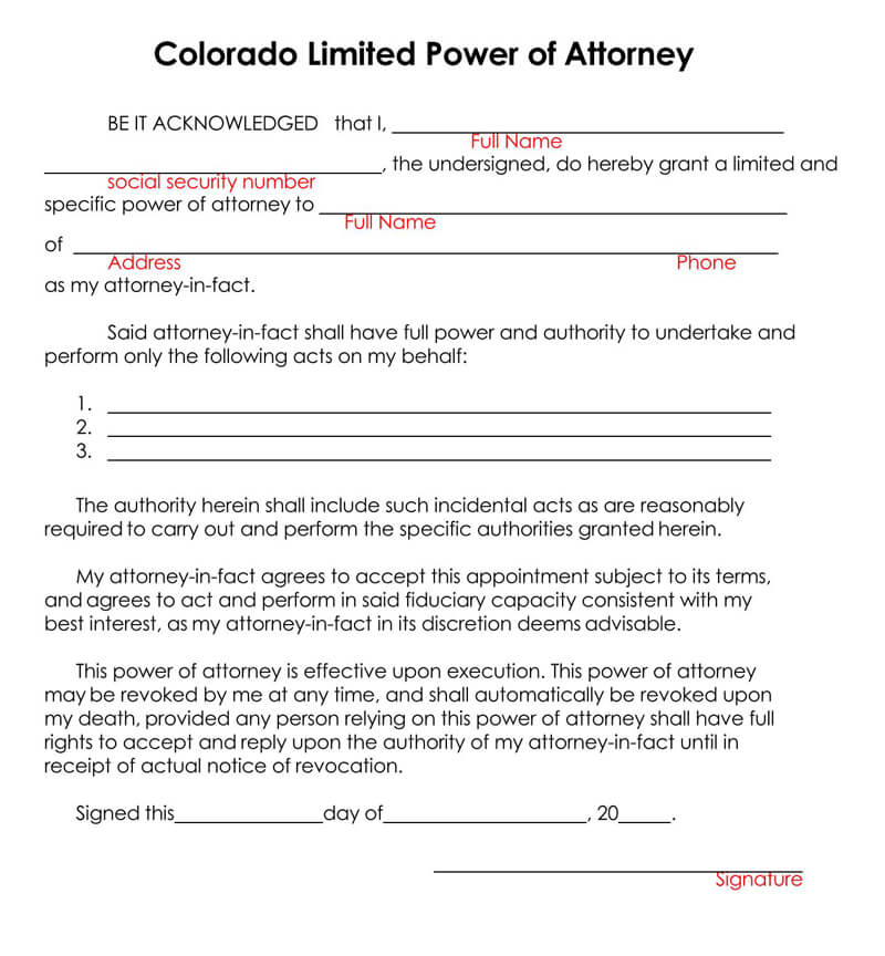 Free Limited Power of Attorney Forms (by State) WordPDF