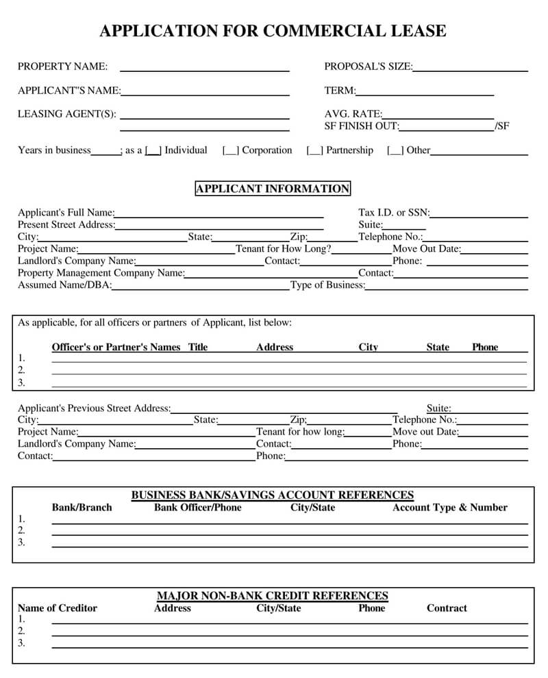 Free Commercial Lease Application Forms (Word PDF)