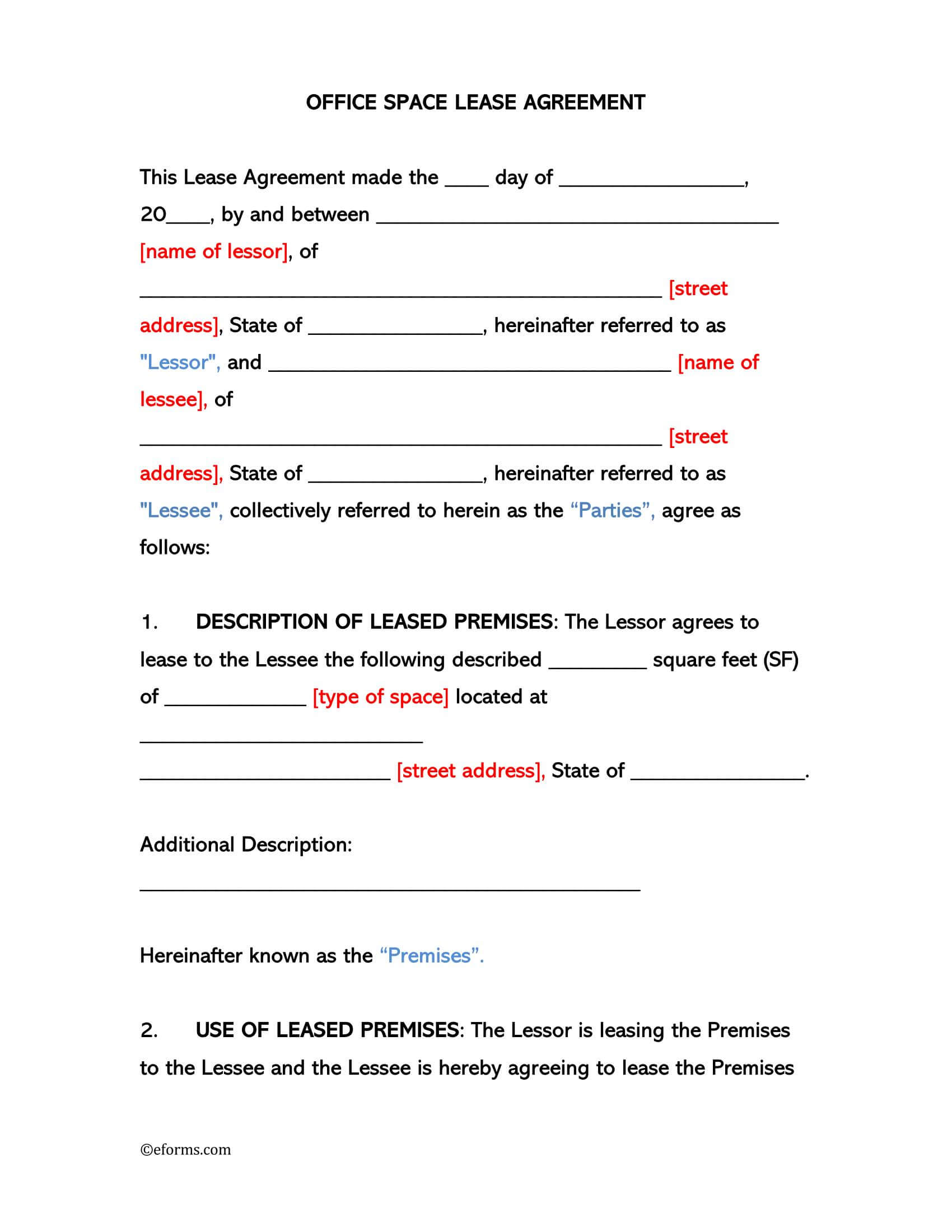 Free Commercial Office Space Lease Agreement Template