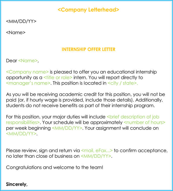 Company Internship Offer Letter Format
