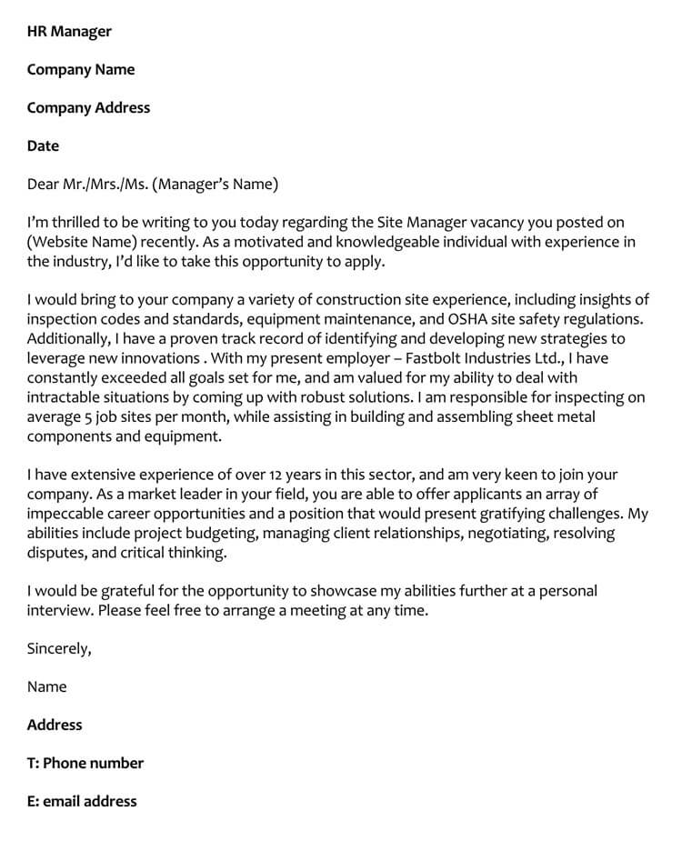 Construction cover letter template: a free example
