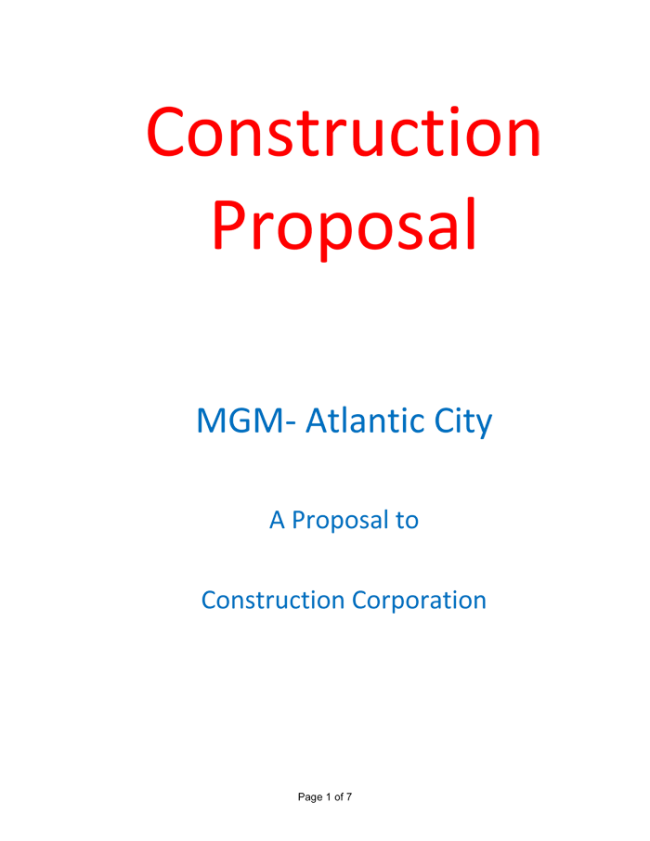 Construction Proposal Template - 4 Best Sample