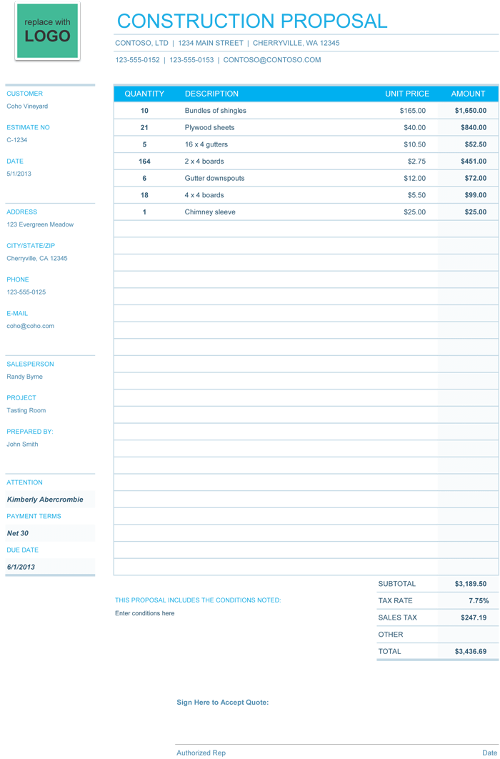 Bid Proposal Template Excel