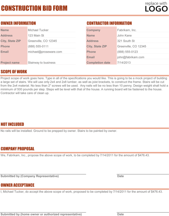 Construction Proposal Template  4 Best Sample