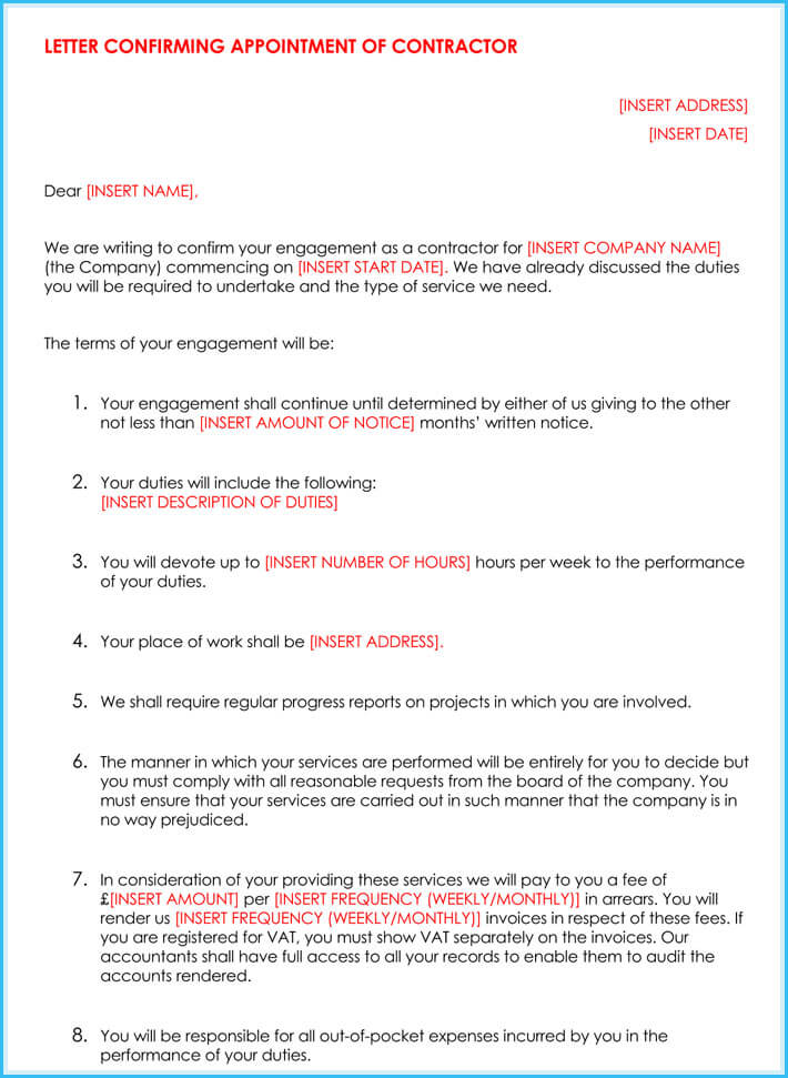 free download contractor appointment letter