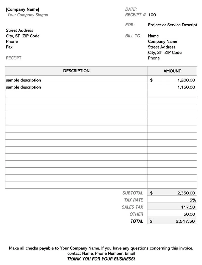 20+ FREE Contractor Receipt Templates (Word  PDF) With General Contractor Invoice Template
