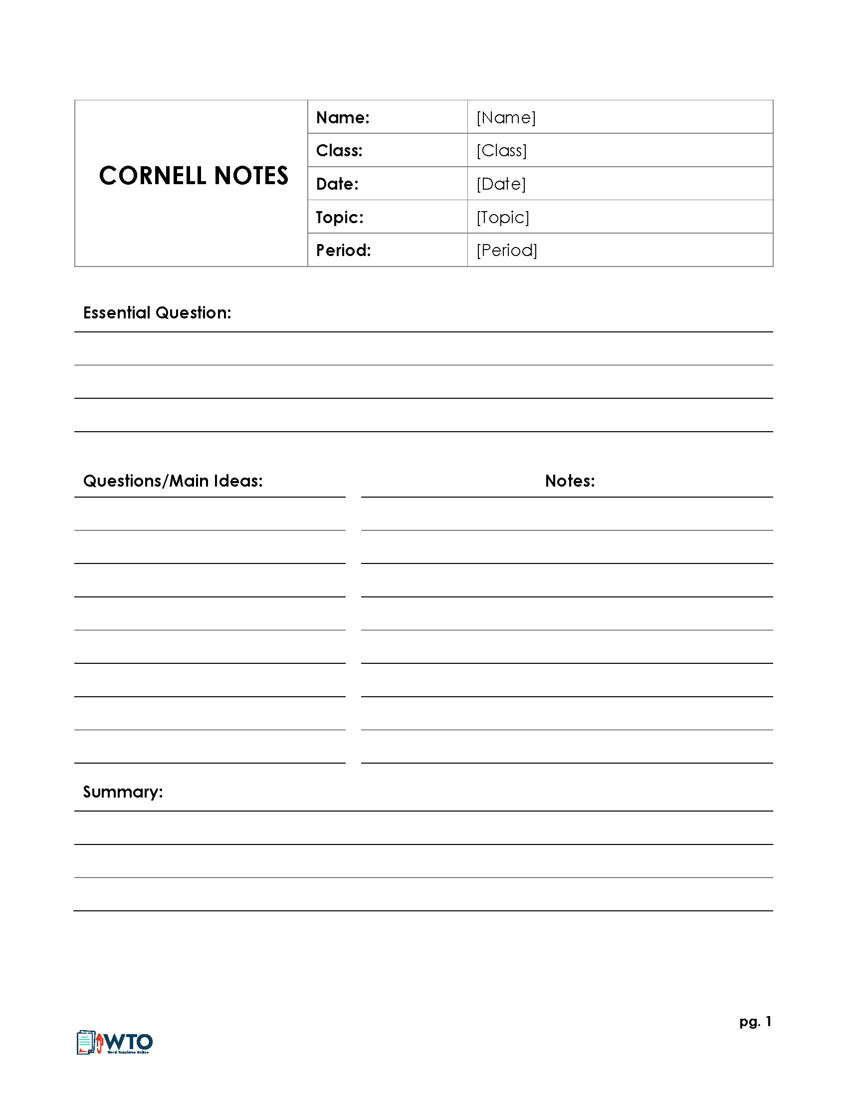 21 Free Cornell Note Templates (with Cornell Note Taking Explained) Regarding Cornell Note Template Word