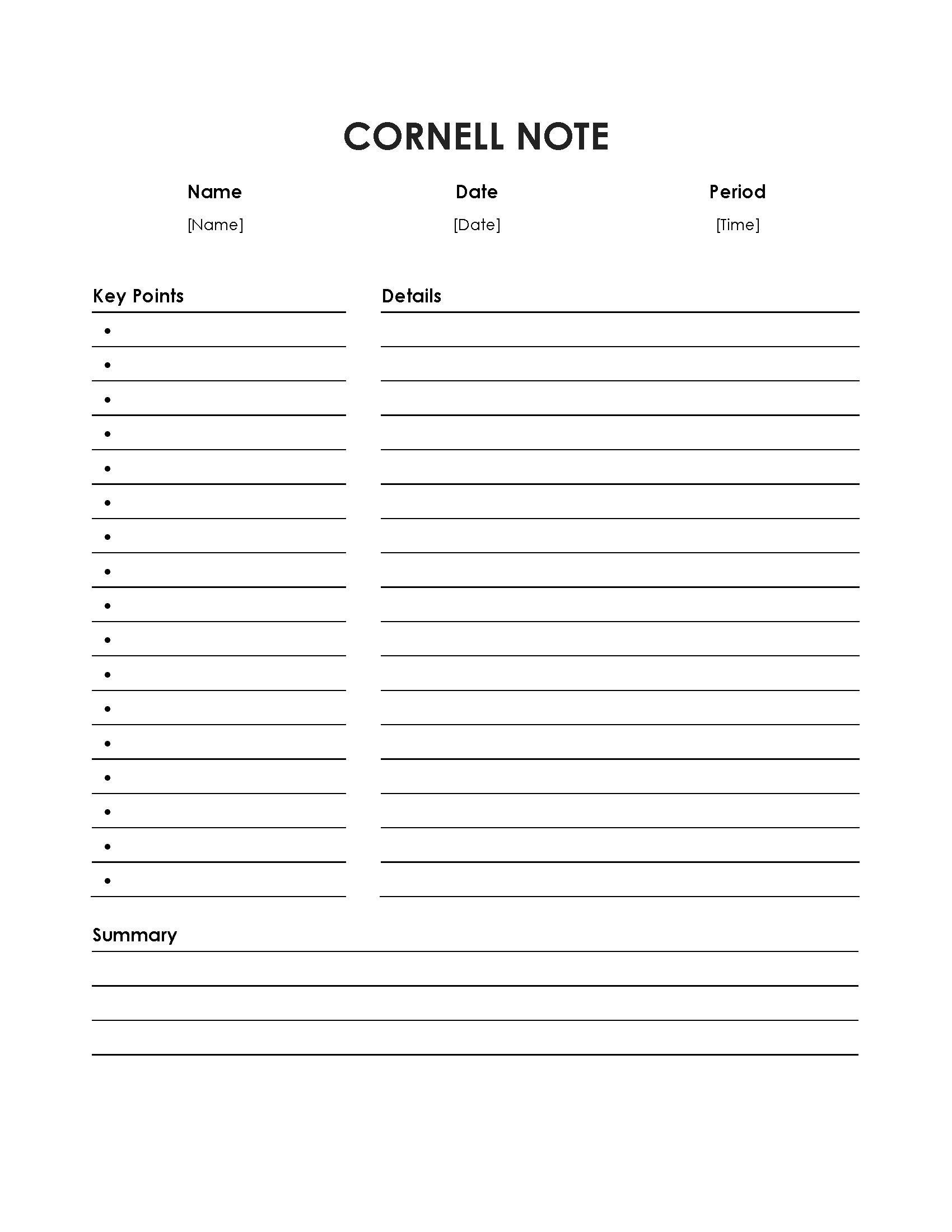 Blank Cornell Note Format Sample