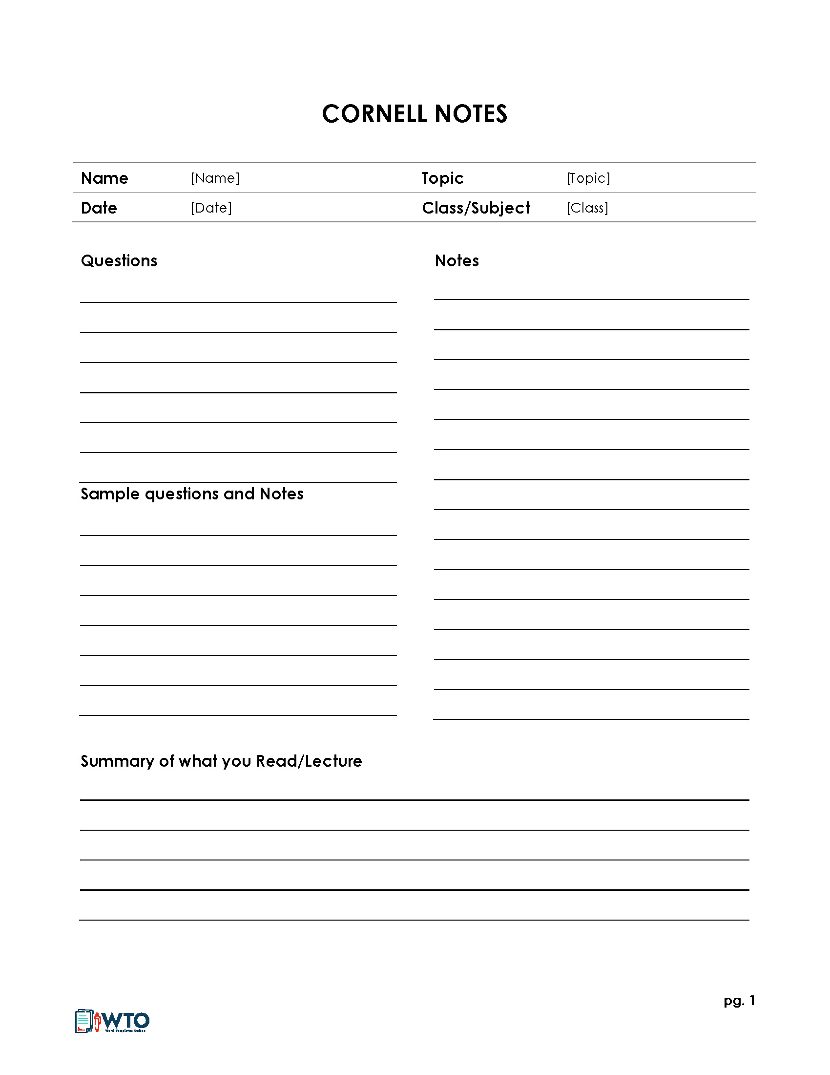 20 Free Cornell Note Templates (Cornell Note Taking Explained) With Cornell Notes Template Doc