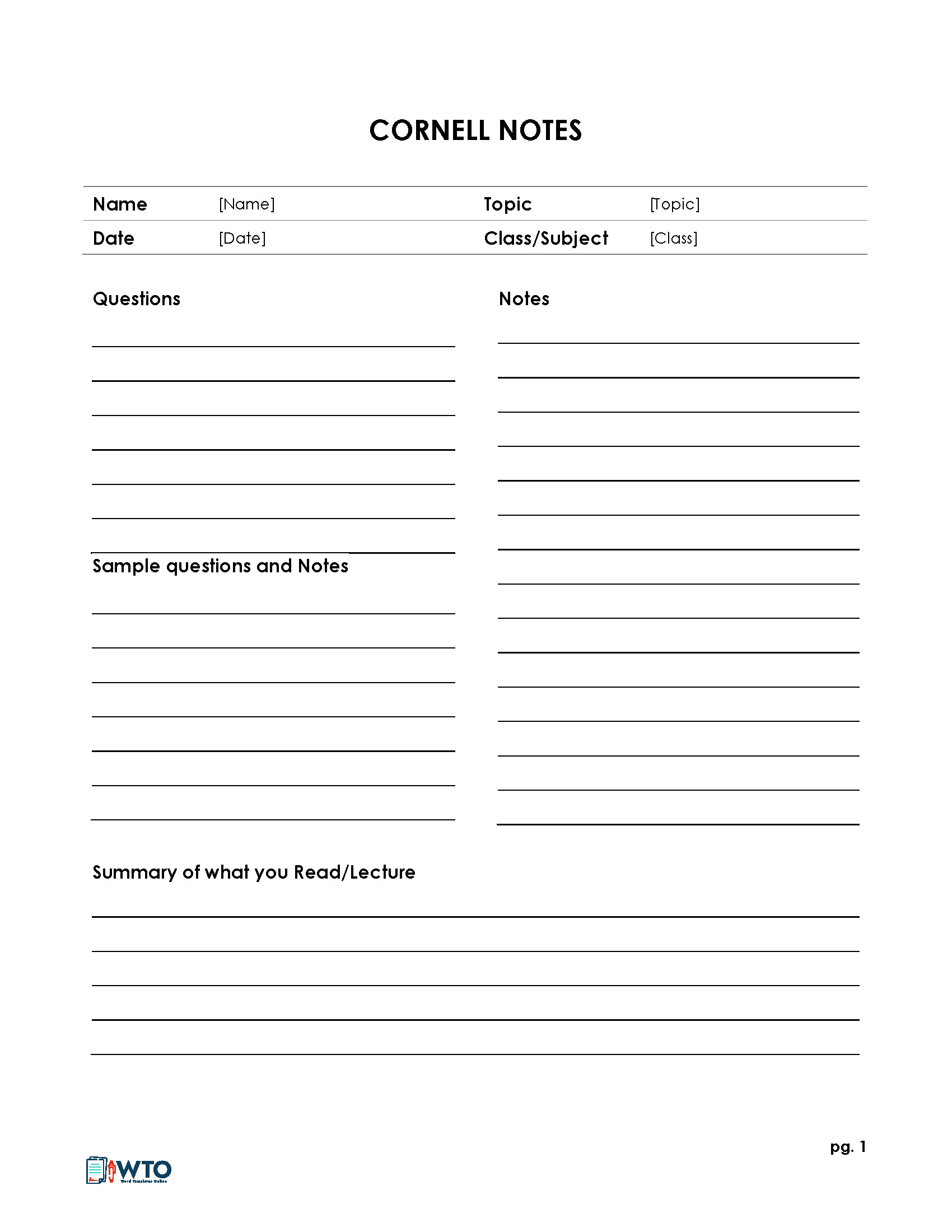 Note Taking Template from www.wordtemplatesonline.net