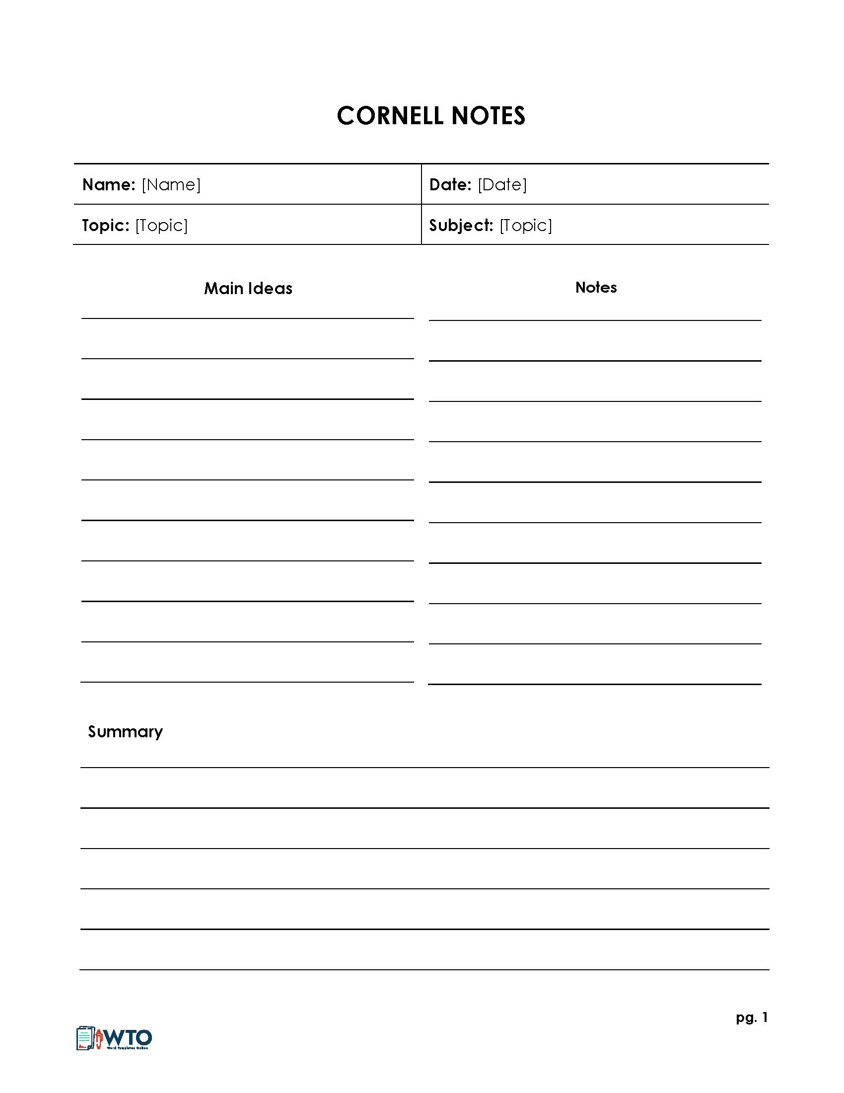 cornell method of note taking template