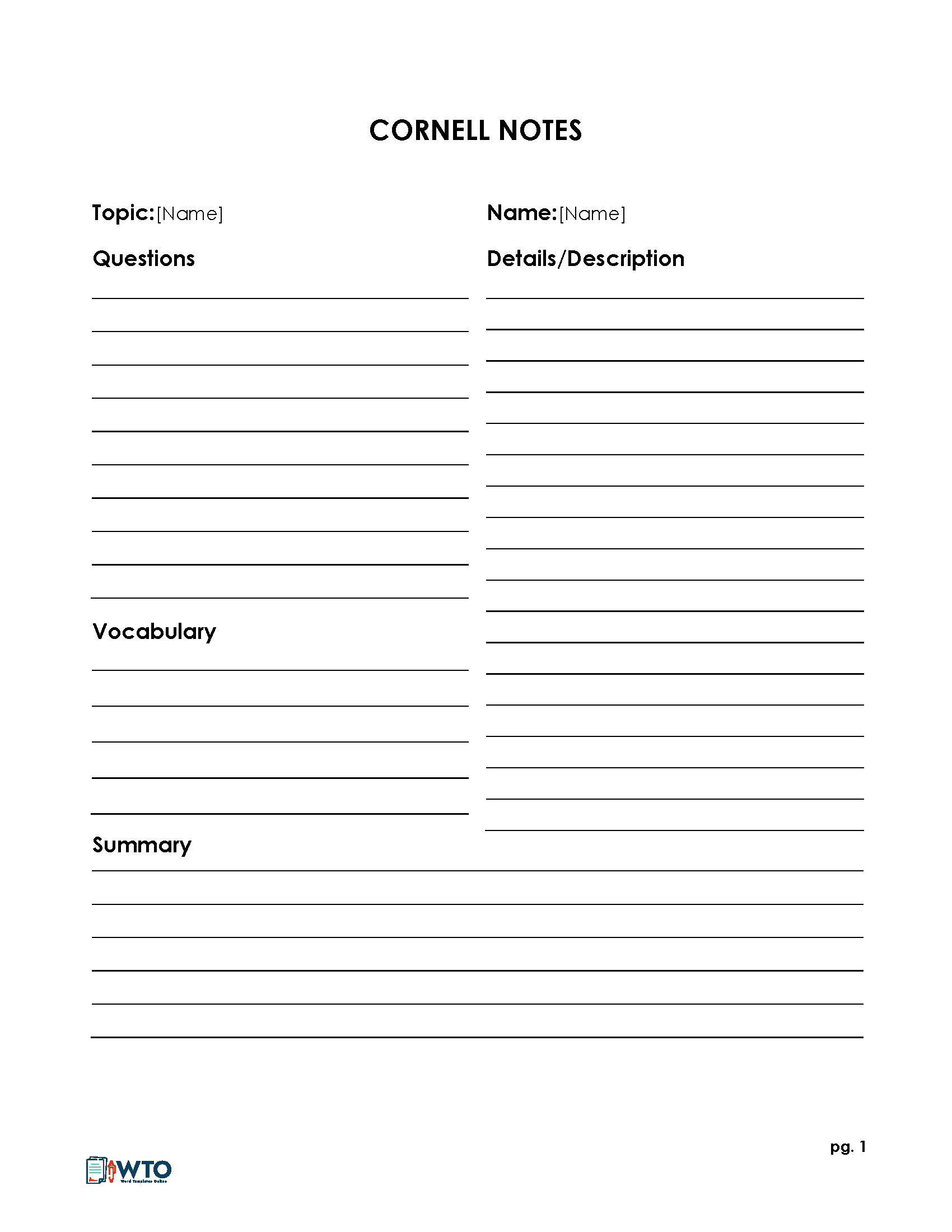 Professional Cornell Note Template Excel
