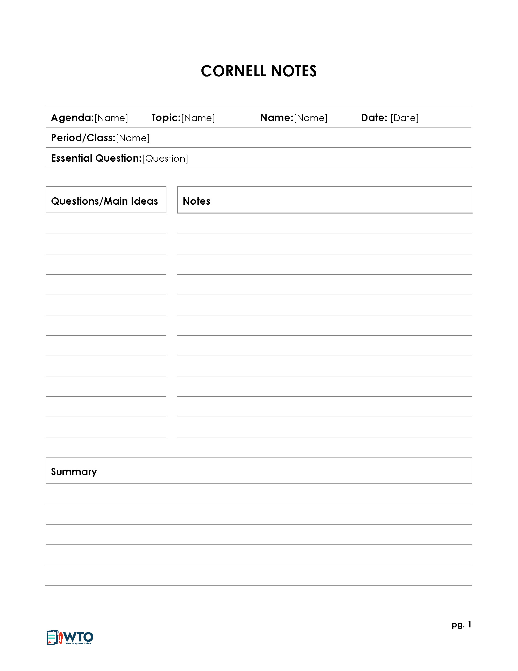 cornell note taking system template