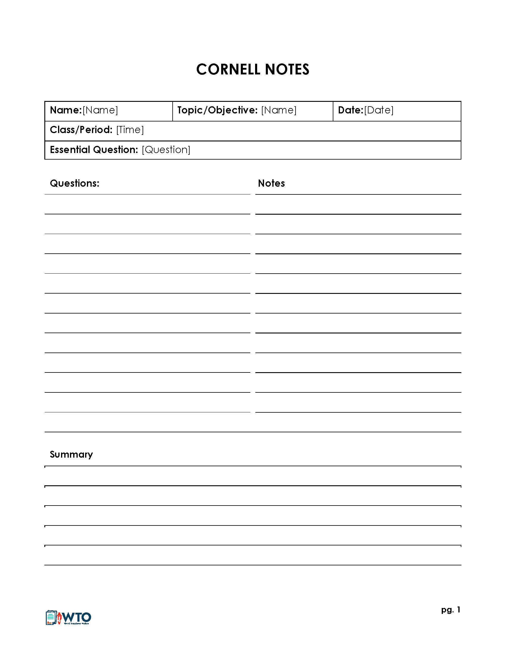 Free Cornell Note Example PDF Download