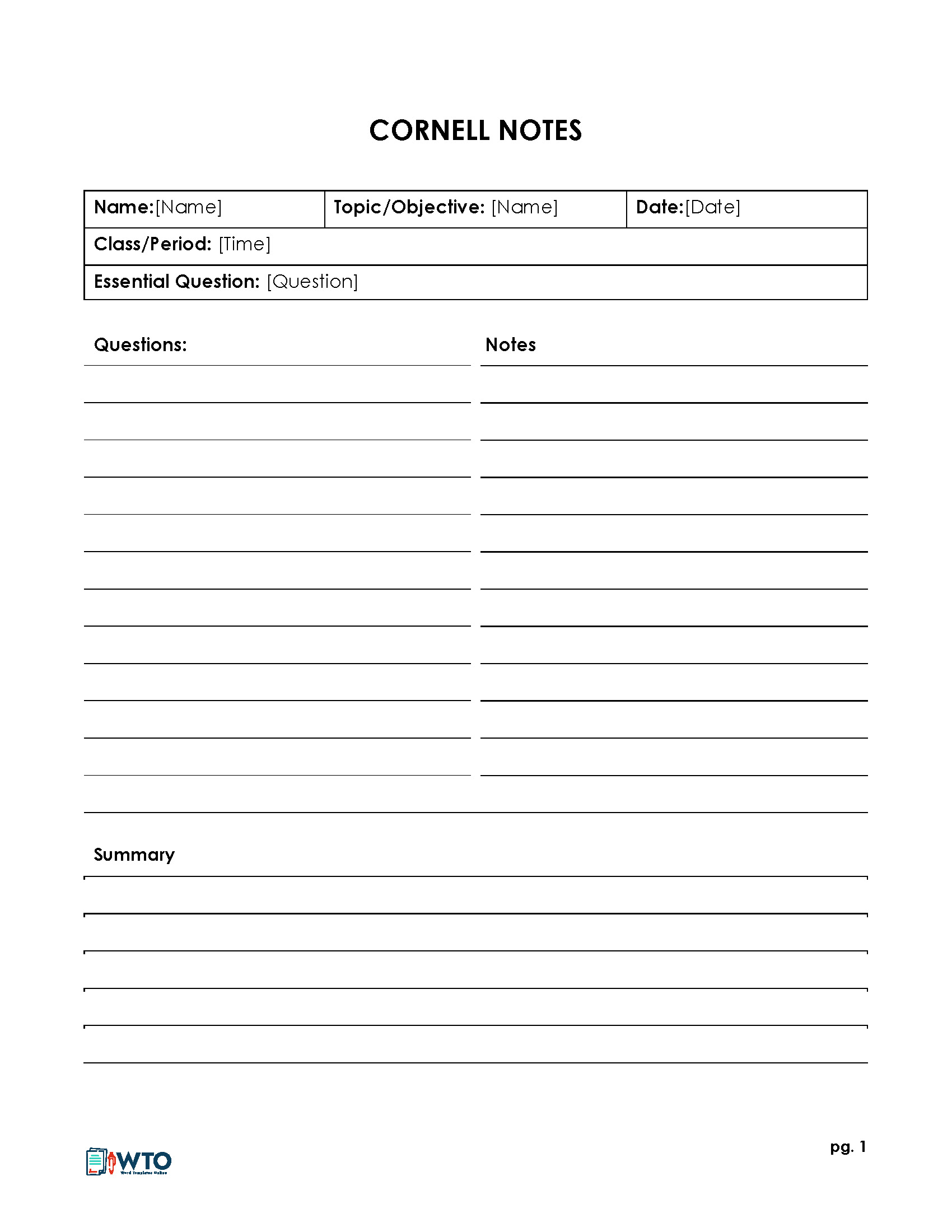 Onenote Cornell Notes Template