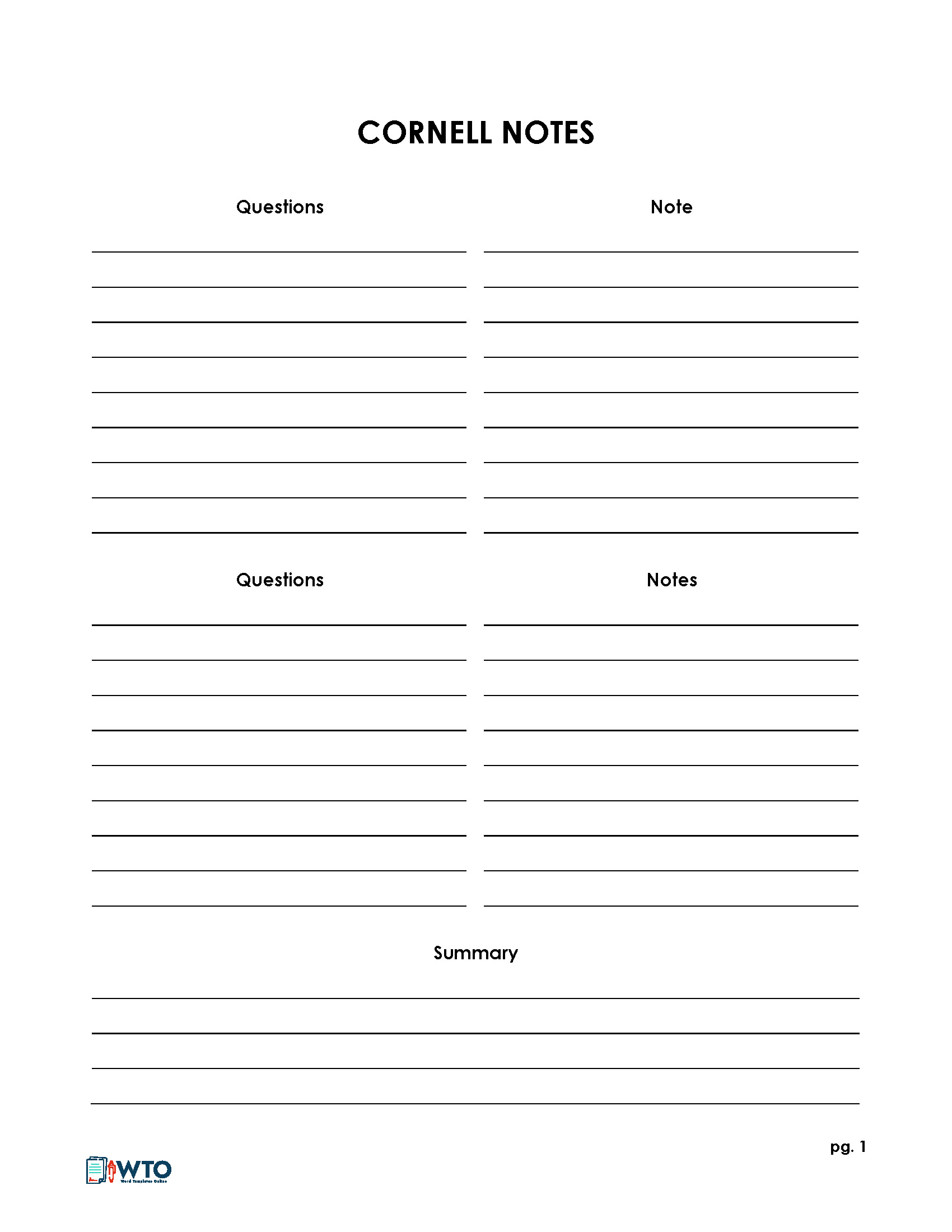 Printable Cornell Note Format Excel Example