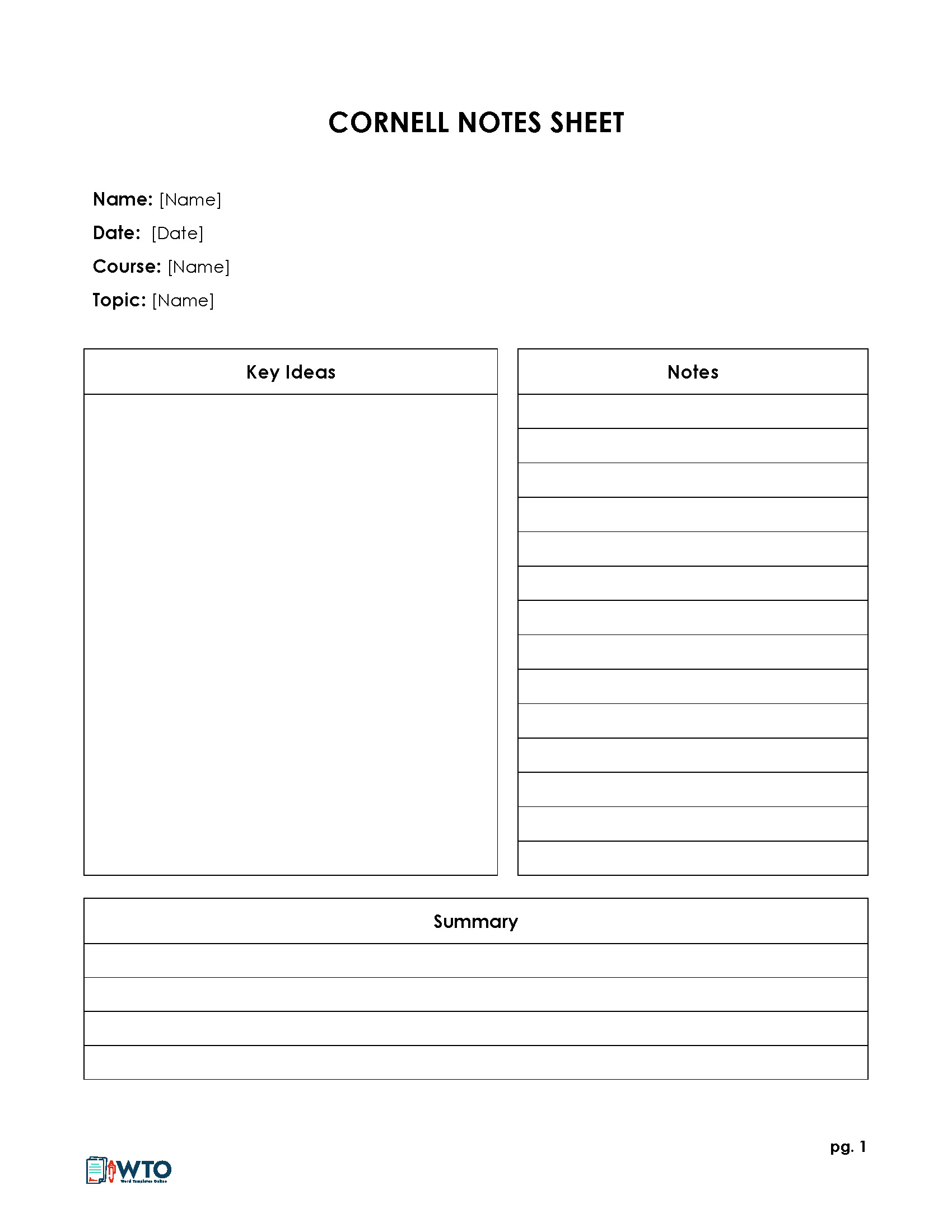 Customizable Cornell Note Example PDF Sample