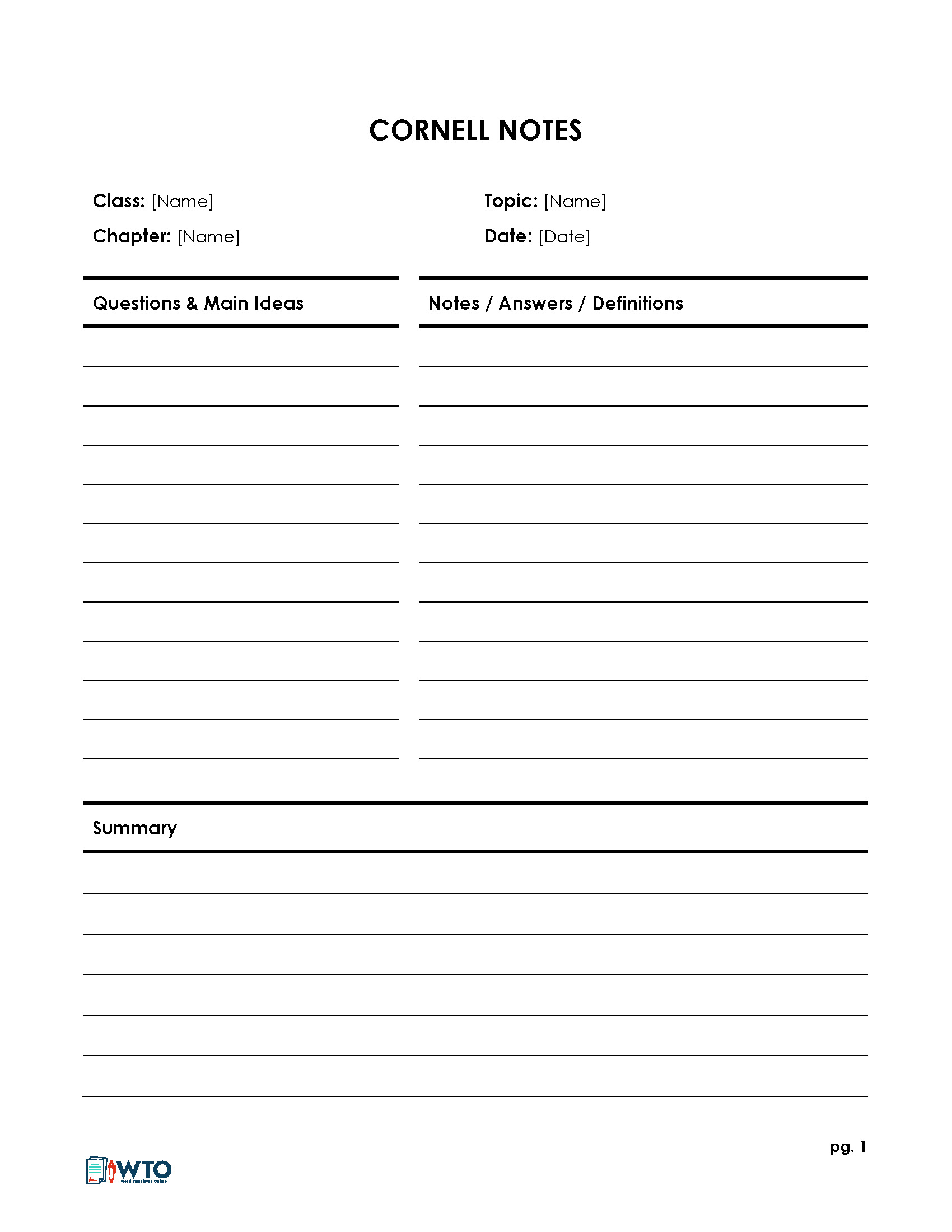 Sample Cornell Note Format Word Download