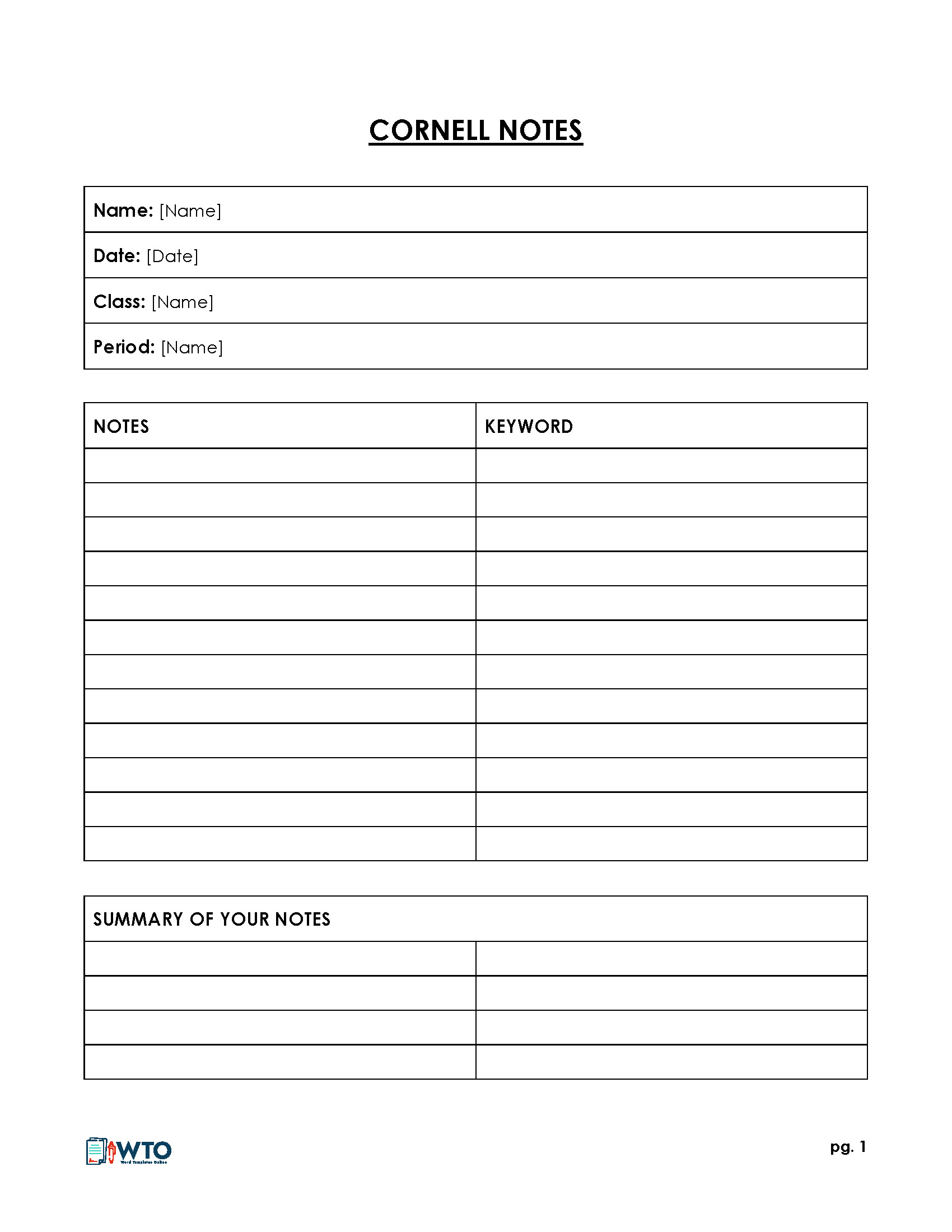Excel Cornell Note Example Sample PDF