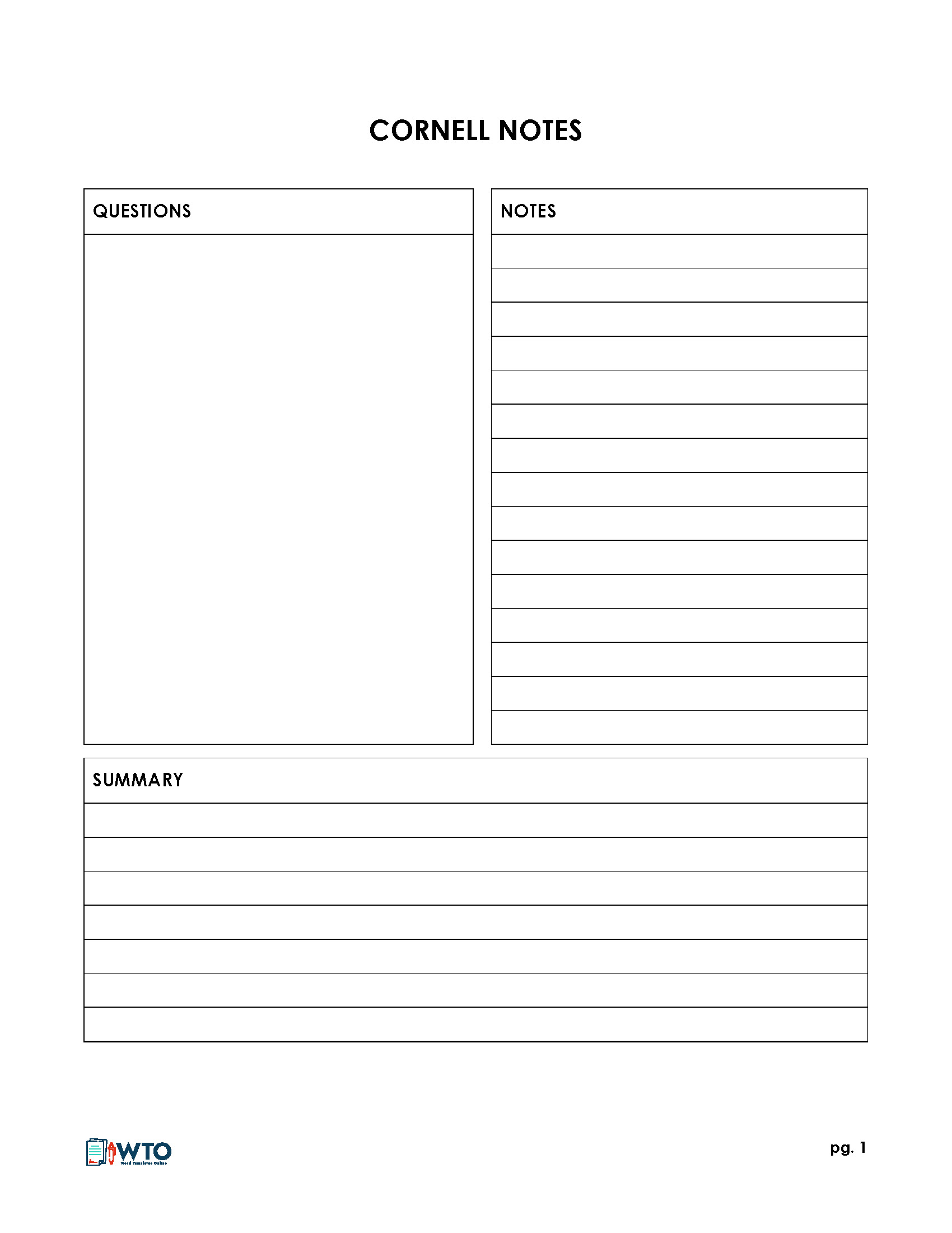 Free Cornell Note Template Word Sample Download