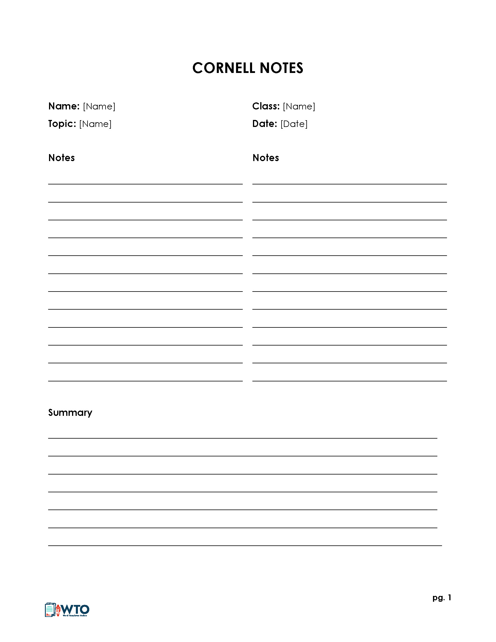 cornell note taking template excel