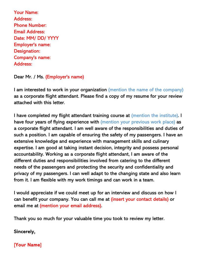 Flight Attendant Cover Letter (Sample Letters & Email ...