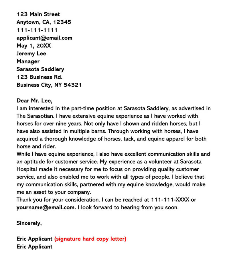 Cover Letter For Part Time Job 12 Sample Letters Examples