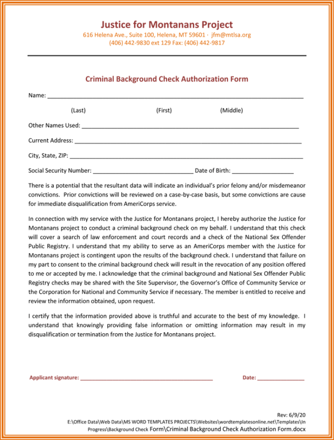 Free Background Check Authorization (Consent) Forms