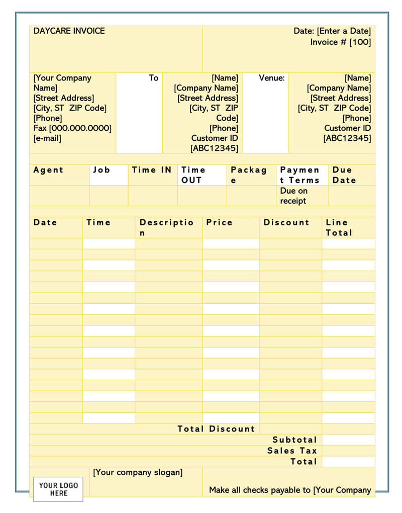 Free Editable Daycare Invoice Template in Word Document