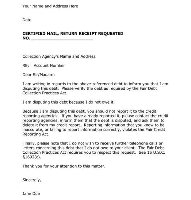 Sample Letter To Collection Agency from www.wordtemplatesonline.net