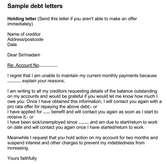 Debt Letter Sample