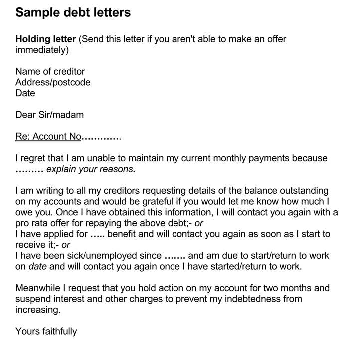Debt Letter Template unable to pay