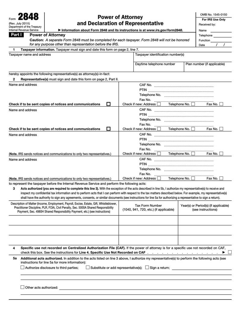 Delaware State Tax POA (Form 2848)