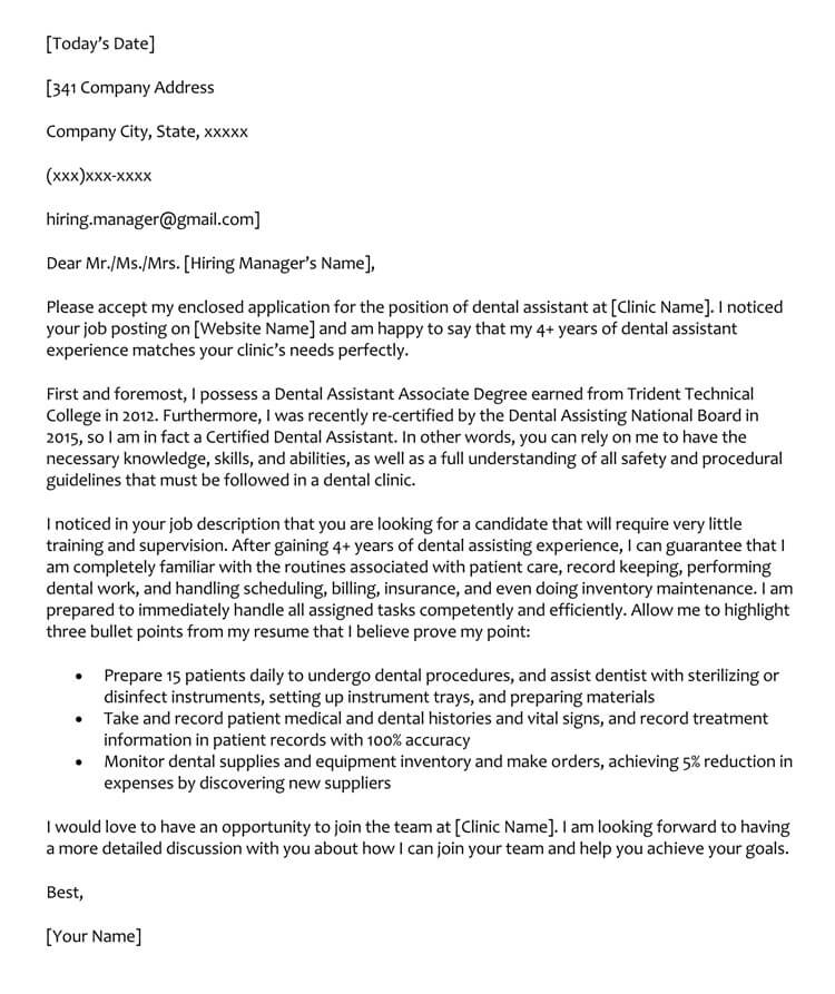 Editable Dental Assistant Cover Letter Template - Free Download