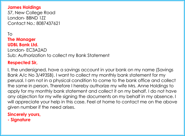 Authorization Letter Sample for Bank Statement