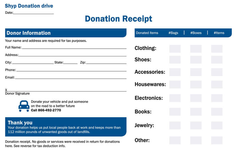 Printable Donation Receipt Sample
