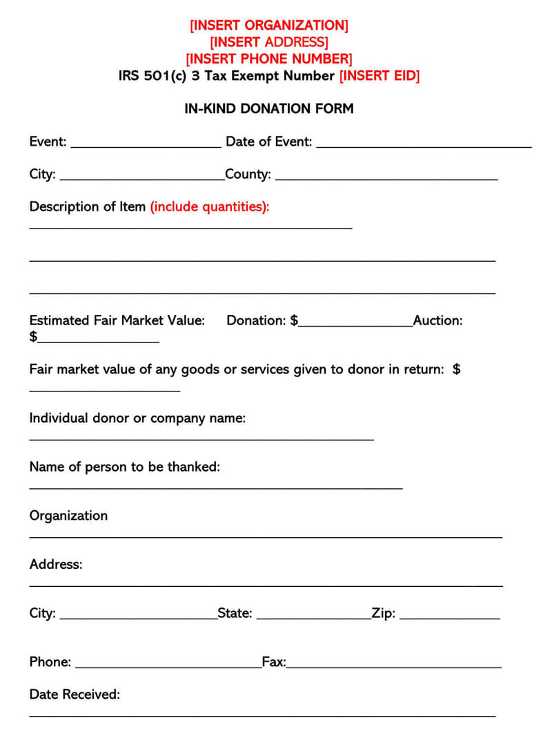 Editable Donation Receipt Format