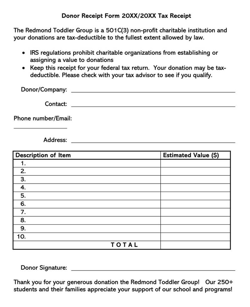 Editable Donation Receipt Template