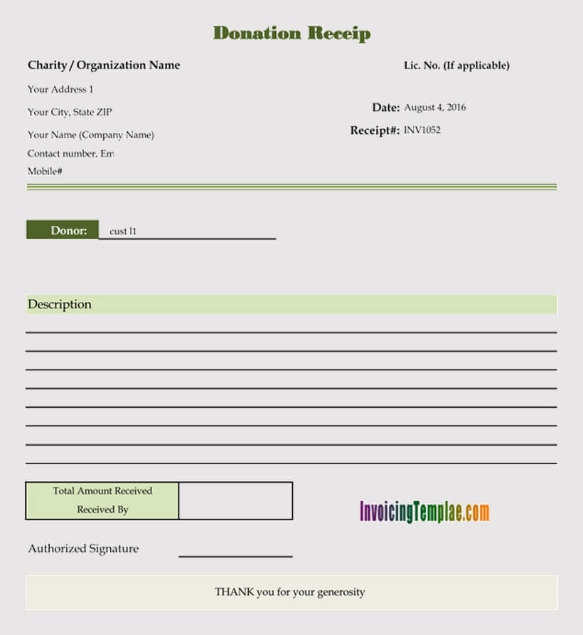 Donation Receipt Template excel