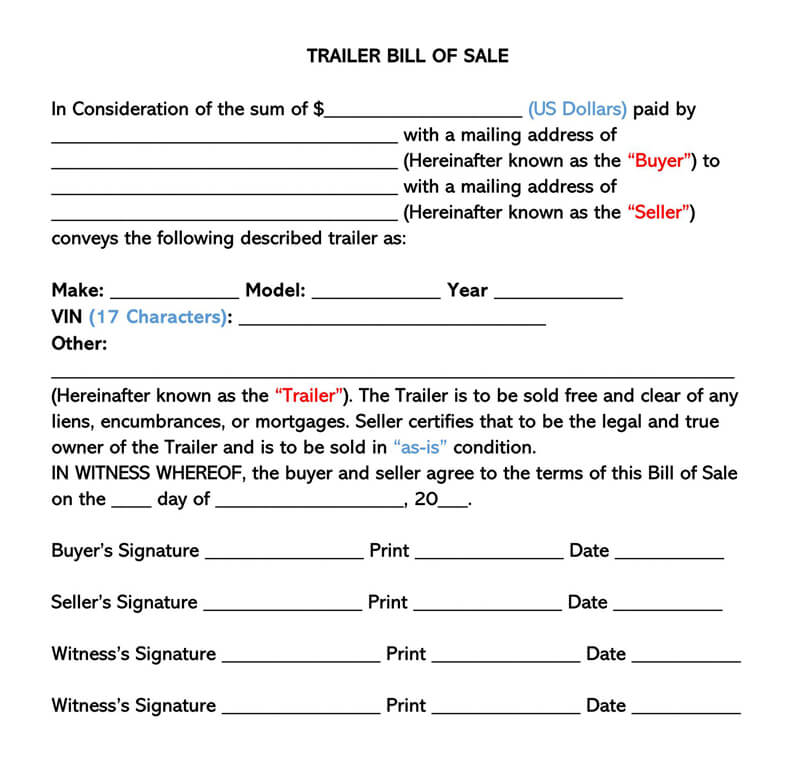 Trailer Bill of Sale Form - PDF Template with Free Editable Fields 11