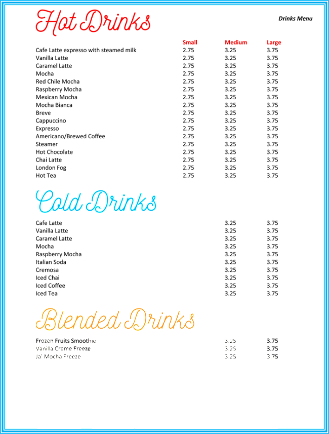 Cocktail Menu Template Word Free