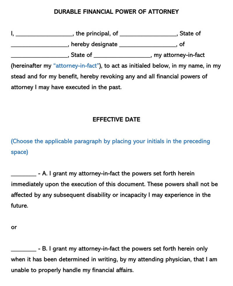 Free Downloadable Durable Power of Attorney Form for Word File