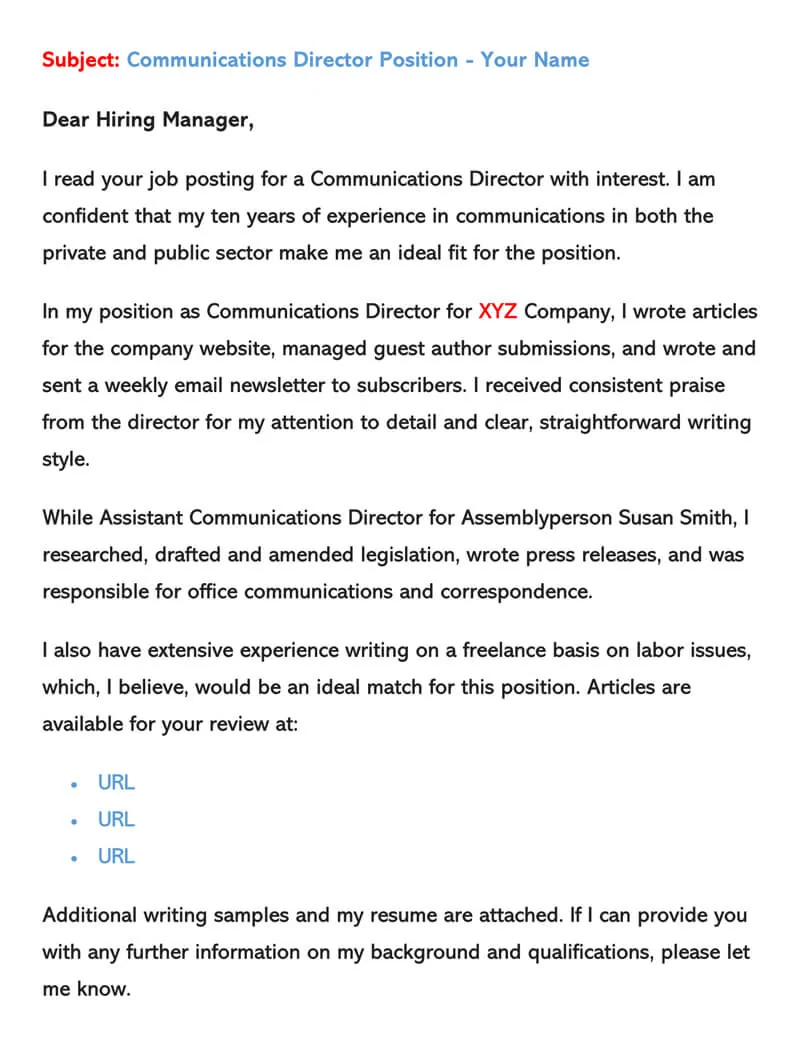 Sample Email Cover Letters Examples How To Write And Send