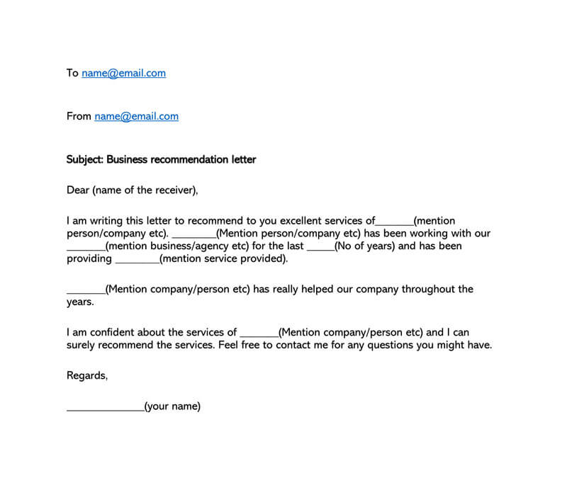 Free business recommendation letter template