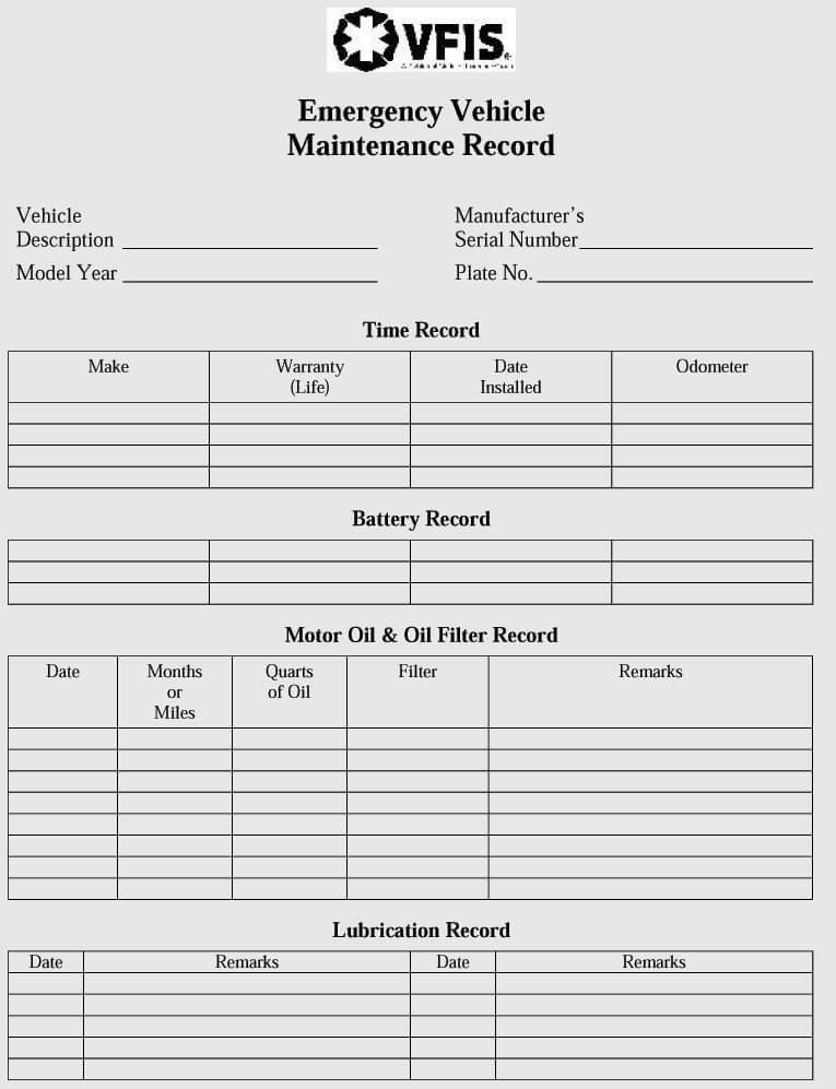 Car Maintenance Chart Template