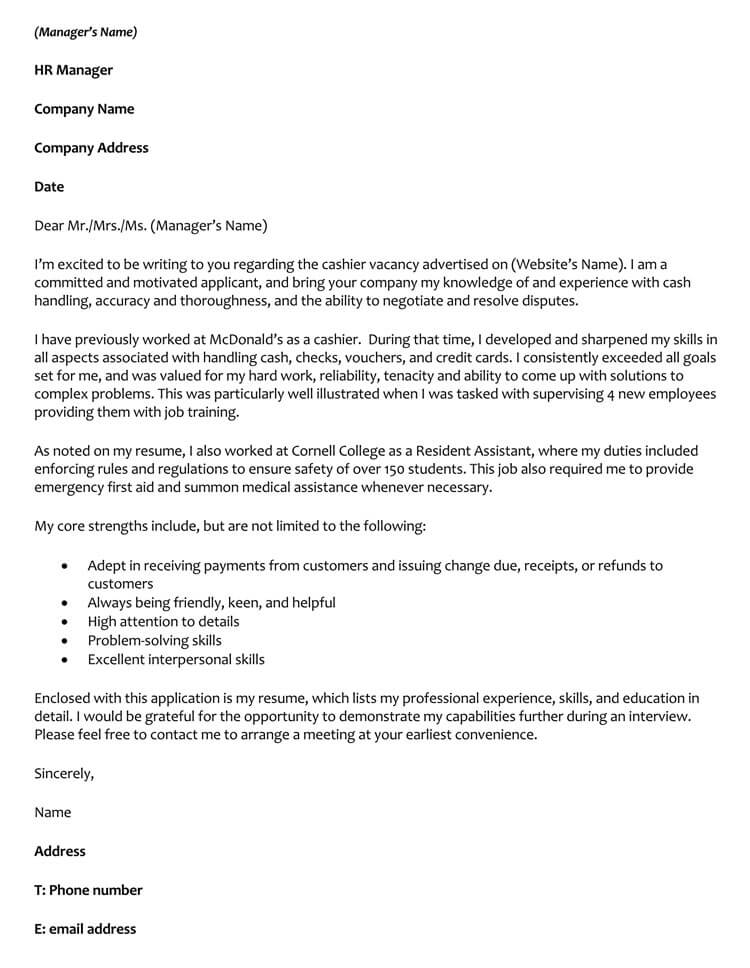 Cover Letter For Cashier from www.wordtemplatesonline.net