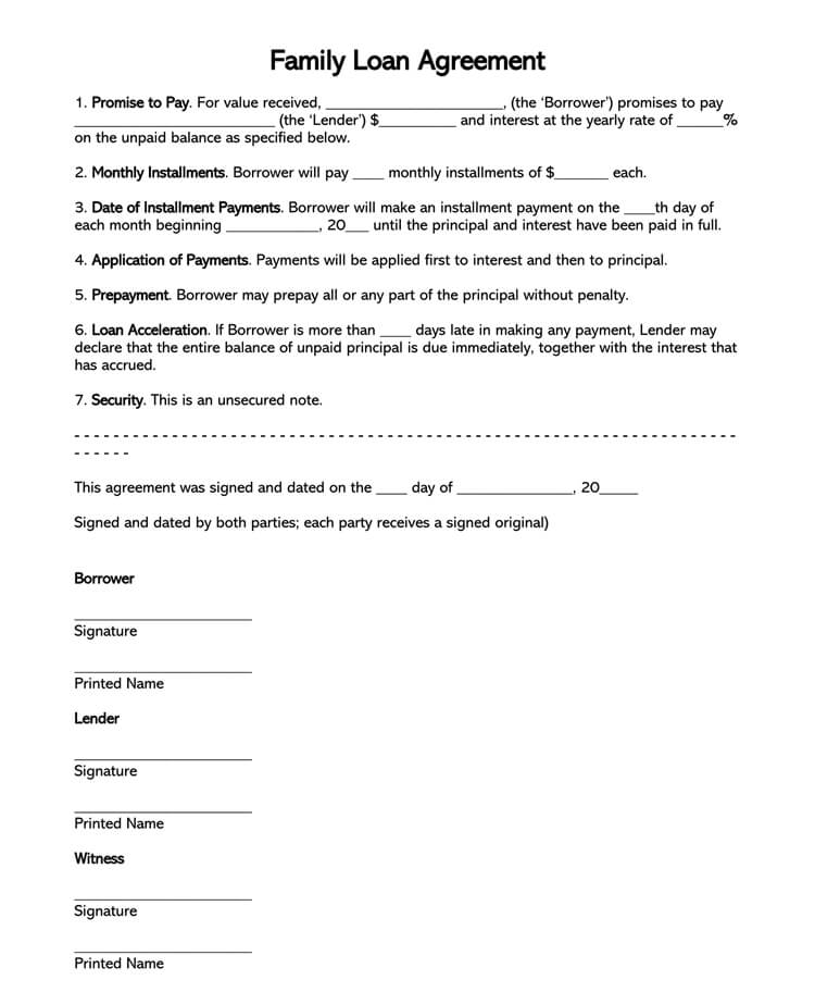 Family Loan Agreement Template PDF