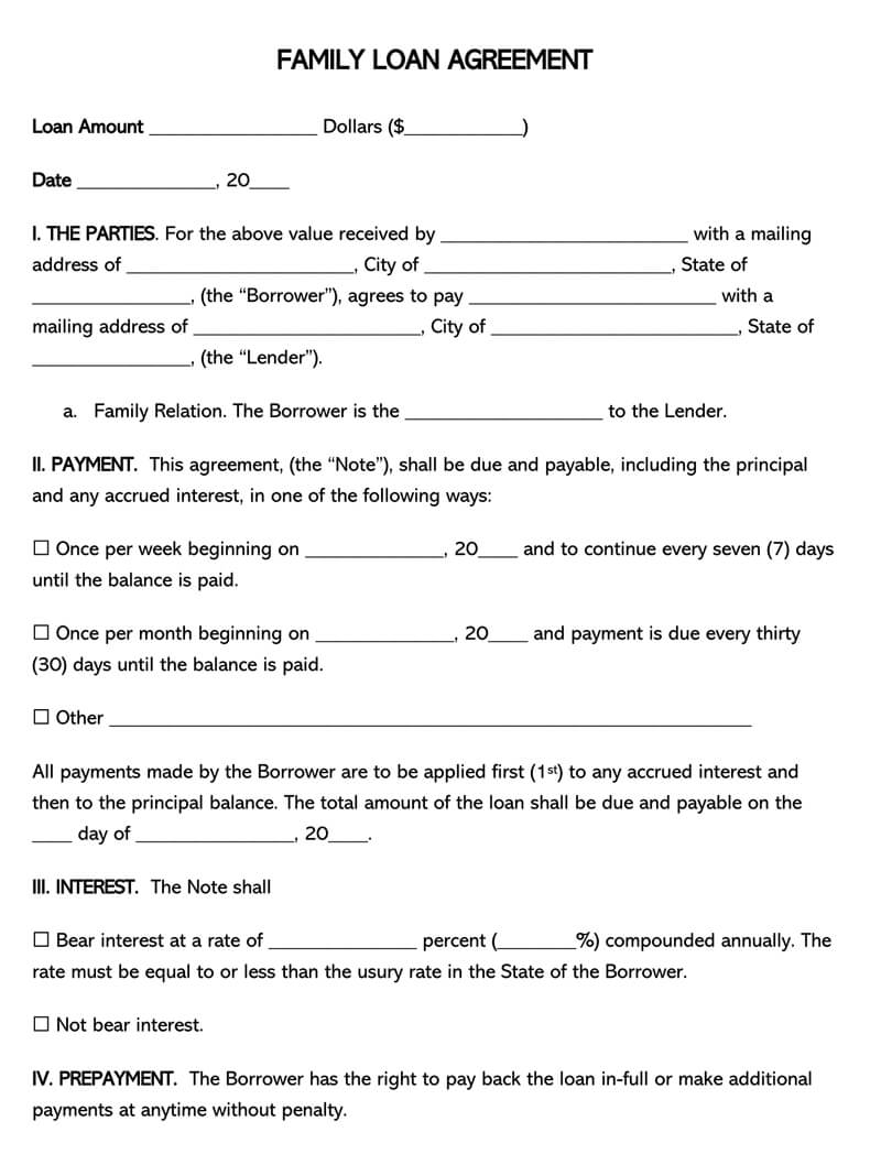 Family Loan Agreement Word Template 08