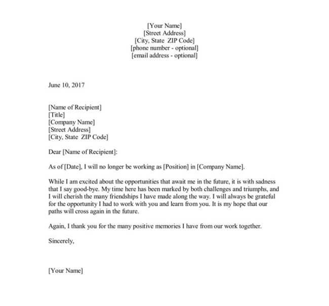 Letter To Colleagues After Resignation from www.wordtemplatesonline.net