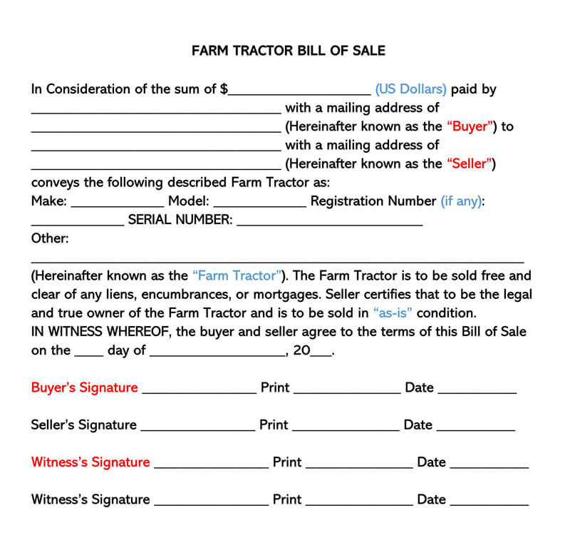 Editable Tractor Bill of Sale Template 03